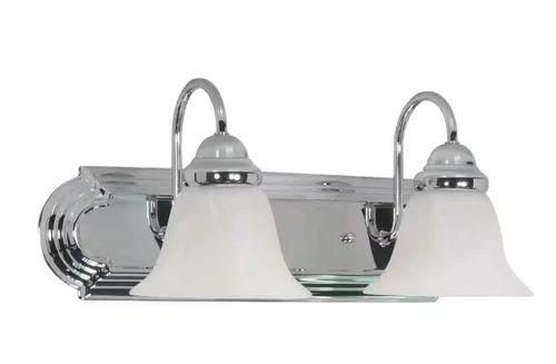 SATCO 18" 2-Light Polished Chrome Vanity Light with Alabaster Glass Bell Shades - Picture 1 of 6