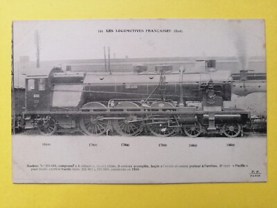 Old postcard French locomotive machine for heavy express train type Pacific from 1910