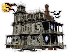 Haunted House with Bats and Ghost Wall Decor Decal