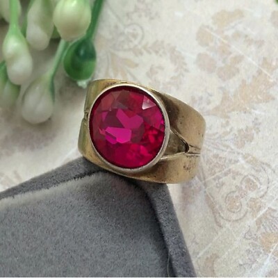 Vintage Soviet Estate Ring Gilt Silver 875 Ruby Size 8.5 Leningrad jewelry USSR