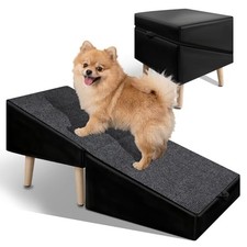 2-in-1 Foldable Dog Ramp Ottoman for Couch and Bed, 13.5" High Dog Stairs Black
