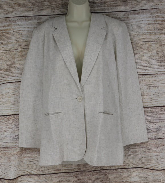 VINTAGE Womens Size 16 Linen Jacket Blazer & Pleated Pant Set Beige Khaki image 2