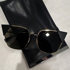 Fendi Cat Eye Sunglasses Gold Metal Frame Black Lens Women's Designer Full Rim