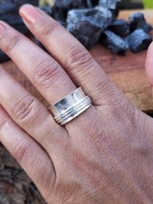 925 Sterling Silver Stacked Ring Grooved Band Minimalist Stackable