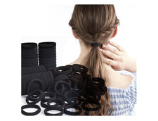 50 Black Hair Ties Seamless Elastic Bands No Crease Ponytail Holders