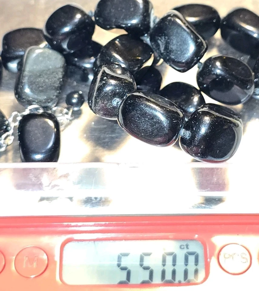 Collar de cuentas de cadena 925 de plata de ley 925 de ónix negro grueso de 550 quilates 19" Foto 2 de 4