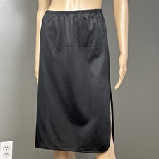 Vintage Vanity Fair Half Slip Skirt Black Size Small L Long Nylon Double Slits