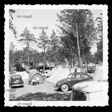 Zeltplatz mit VW Käfer und Volvo Auto KFZ - 1960er Oldtimer - Foto 6x6cm