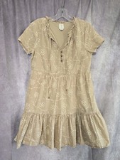 Joie Light Brown Embroidered Floral Eyelet Tiered Mini Dress Size S Boho Western