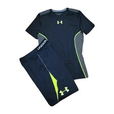 Under Armour Youth Medium 10-12 Gray/Black Athletic Shorts  Fitted Shirt Set