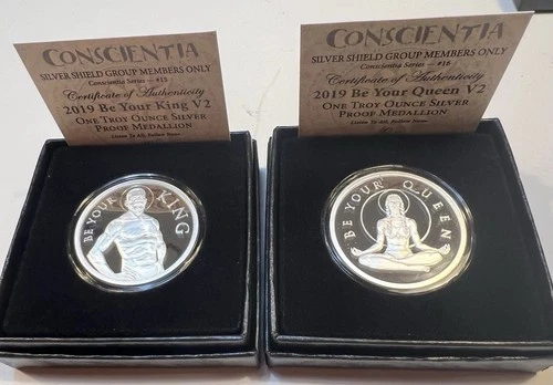 Silver Shield 1 Oz Proofs:  Be Your King v2 And Be Your Queen V2 Conscientia COA
