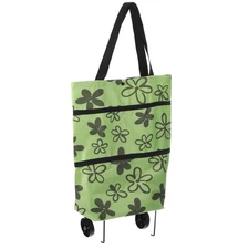 Folding Shopping Bag with Wheels 66lb Reusable Collapsible Grocery Cart, Green