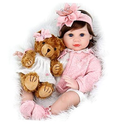  Reborn Baby Doll 22 Inch Handmade Realistic Girl Baby Doll with Teddy Bear 