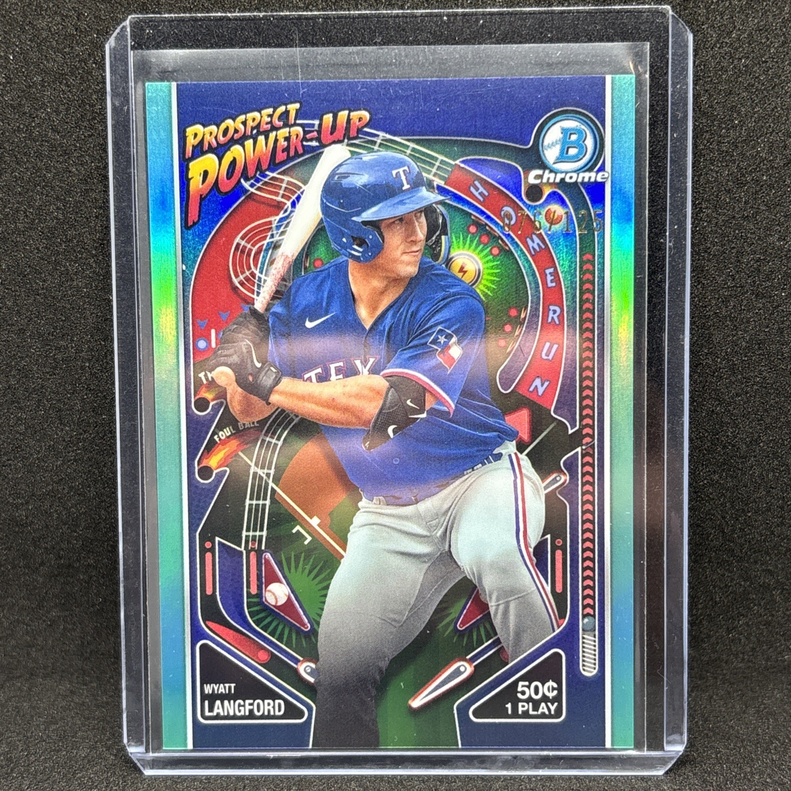 2024 Bowman Wyatt Langford PP-3 Prospect Power-Up Aqua Refractor /125 Rangers