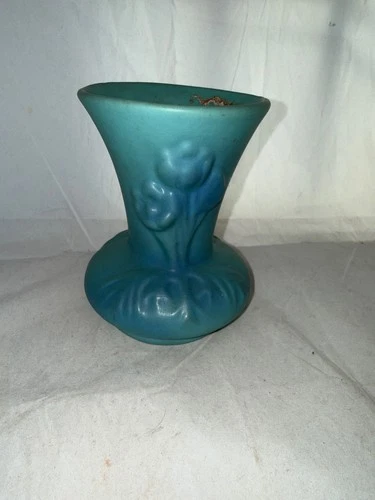 VTG Van Briggle "Tulip Pattern" Turquoise/Ming Blue Pottery Vase SIGNED 4.75"H