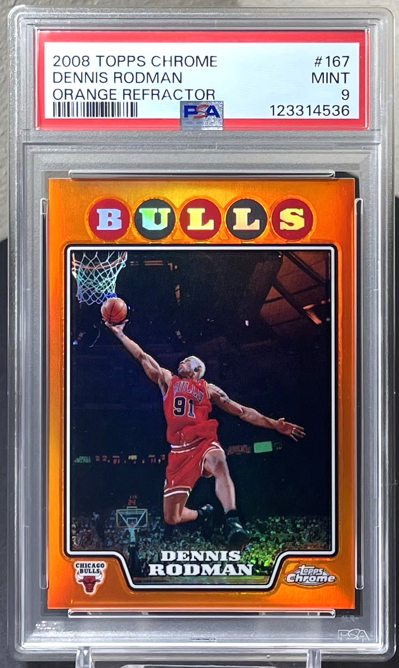 Dennis Rodman 2008-09 Topps Chrome Orange Reractor #167 /499 Bulls PSA 9 Mint