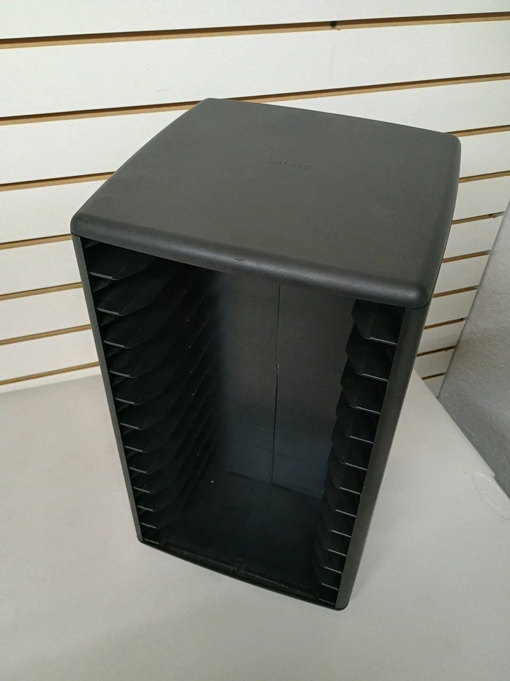 Torre de almacenamiento giratoria vintage LASERLINE 24 VHS VCR soporte de cinta de video negro Foto 2 de 4