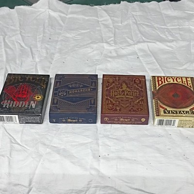 Bicycle Lot of 4 Playing Card Decks: Hidden, Monarchs, Vintage, Harry Potter