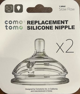 Comotomo Replacement Silicone Nipples | 0-3 Months | 1 Hole Slow Flow|2-Pack|New