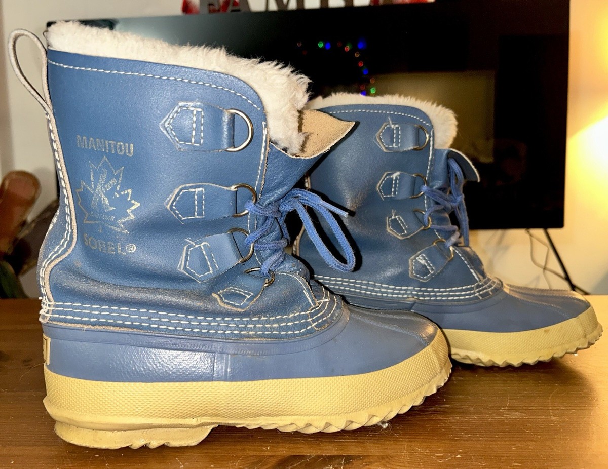 Vintage Sorel Manitou Womens Blue Leather Canada Snow Duck 