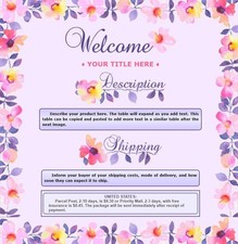 AUCTION TEMPLATE Floral Leaves Border Design Pink Purple - Free Email Shipping