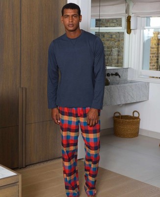 Savile Row Company Herren Pyjamaunterteil bunt kariert Baumwolle & T-Shirt Pyja