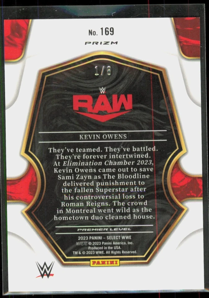 2023 Select WWE Premier Lucky Envelopes Prizm KO Kevin Owens /8 #169 - Image 2 of 2
