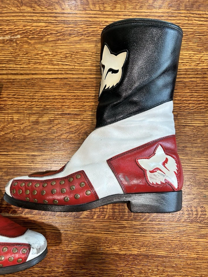 BOTAS DE MOTOCROSS VINTAGE RETRÔ ALPINE STARS FOX RACING ITÁLIA TAMANHO 9 Vermelho Branco - Imagem 4 de 4