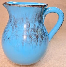 Italian Turquoise Blue Pottery Pitcher 7 inches Tall Clay Water Jug, Flower Vase