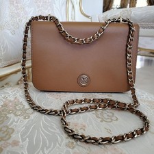 Tory Burch Robinson Tan Saffiano Leather Logo Shoulder Bag Chain Crossbody