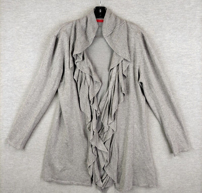 Cyrus Womens Sweater XL Gray Knit Cardigan Long Ruffle Waterfall Capsule