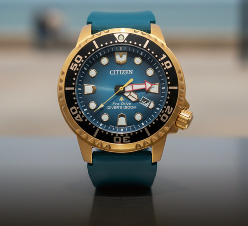 CITIZEN PROMASTER ECO-DRIVE DIVER BN0162-02X GOLD TEAL 200M + 3 STRAPS BOX