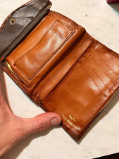 Vintage Lady Bosca Brown Leather Tri-Fold Folding Wallet with Snap Coin Pocket