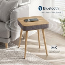 19.7" Smart Wood End Table Bluetooth Speaker Wireless Charger Battery Nightstand