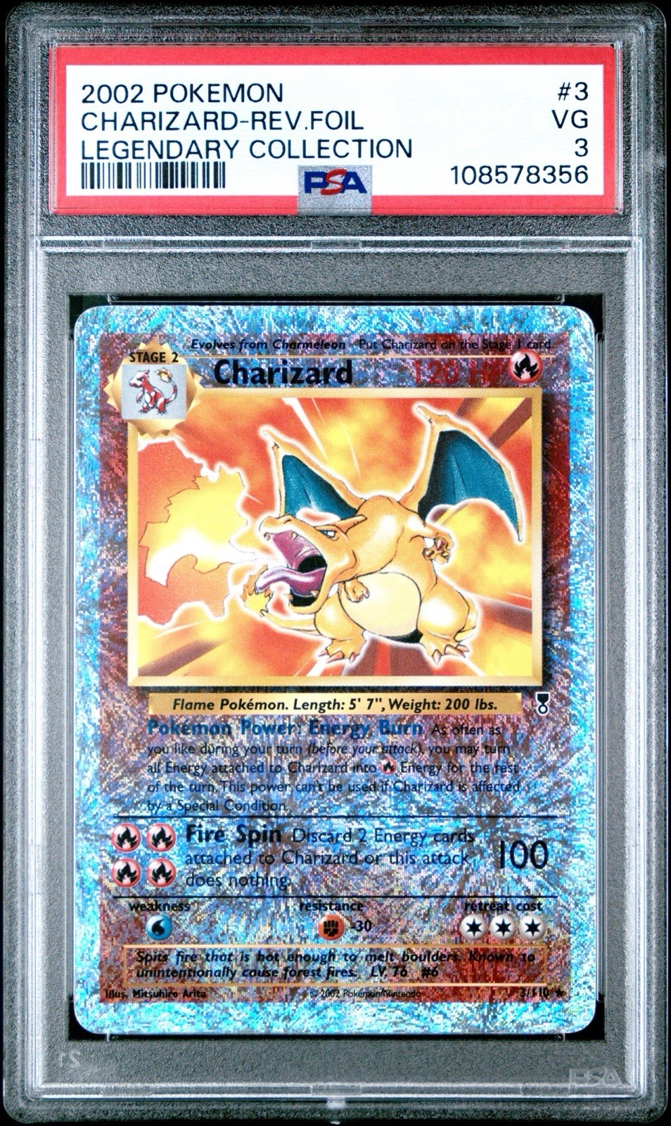 2002 Pokemon Legendary Collection #3 Charizard Reverse Foil PSA 3 EX