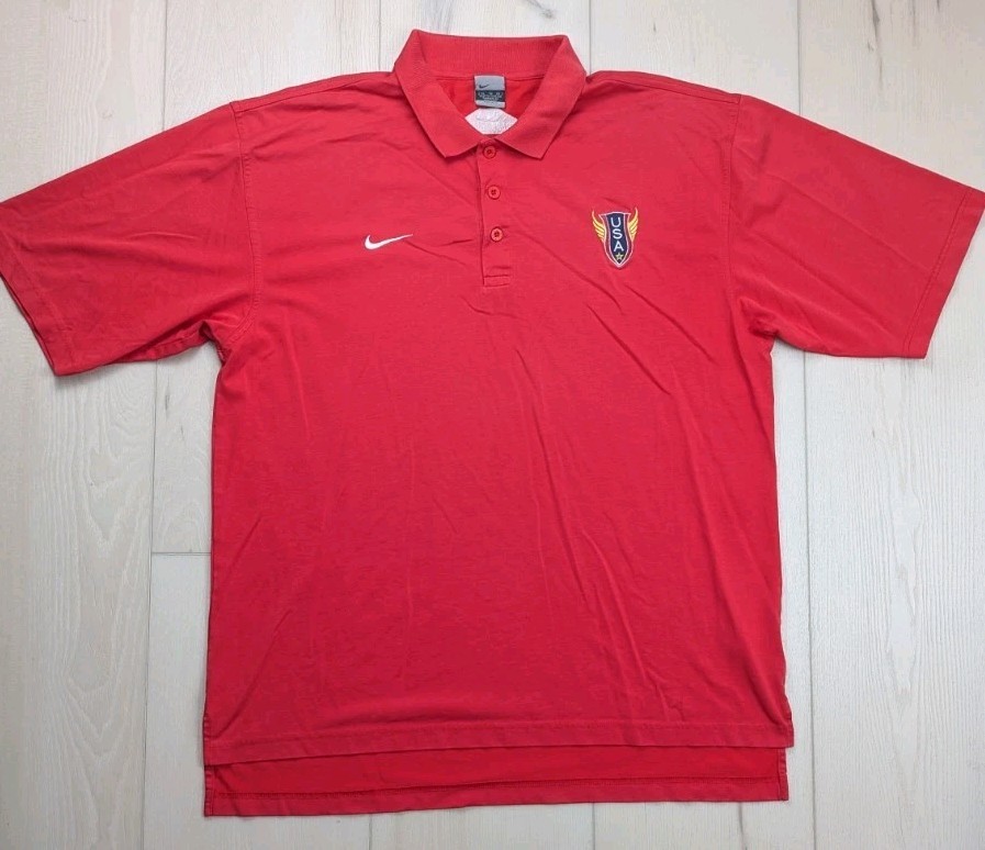 VTG Nike Team USA Track and Field Mens XL Logo Olympics Embroidery Polo Y2K Red