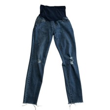 Jessica Simpson Maternity Jeans Small Distressed Skinny Raw Hem Over Belly Panel