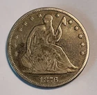 1876 US 50C Seated Liberty Silver Half Dollar Coin, 90% Silver