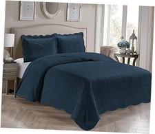 Home Collection 3 Piece Over Size Embossed Solid King/California King Navy Blue