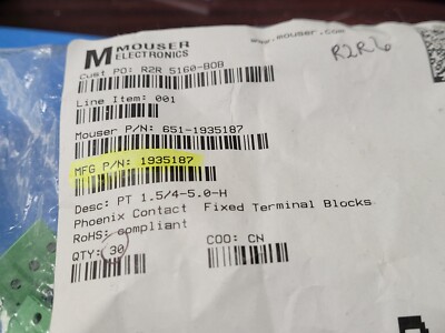 (5 PCS) 1935187 PHOENIX CONTACT TERM BLK 4POS SIDE ENTRY 5MM PCB ROHS