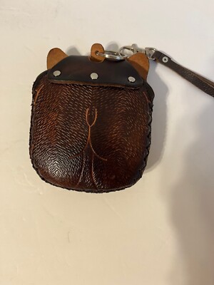 HAND MADE EMBOSSED GENUINE LEATHER CAT COIN PURSE/WRISTLET/POUCH