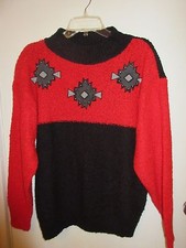 Vintage Le Chois Ladies Size Large Red and Black Acrylic Sweater