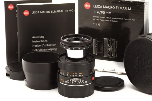 Leica Macro-Elmar-M 90mm f4 Lens (6 Bit) with Hood, Case, Manual, & Box #48069