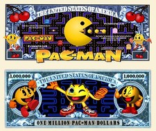 PAC MAN Novelty Dollar Bill comes In a Free Soft Polly Sleeve