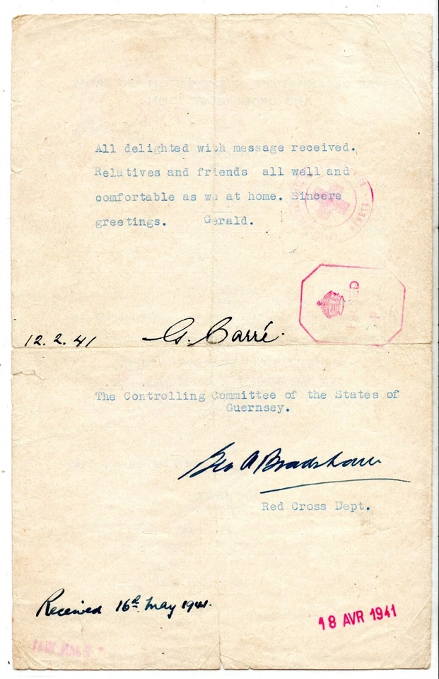 GB Channel Islands WW2 RED CROSS Message CAMP DE ROI GUERNSEY 1941 Chester MAX12 - Image 4 of 4