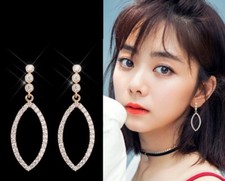 Bling Jewelry Sterling Silver Post Oval Dangle Earrings CZ Rose Gold Gift K57