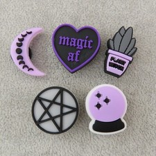 PURPLE MAGIC Shoe Charms Wristbands Moon Ball Occult Wiccan Pentagram Set of 5