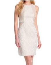 Calvin Klein Dress 12 Tan Cream Geo Stripe Sleeveless Career Church Classic