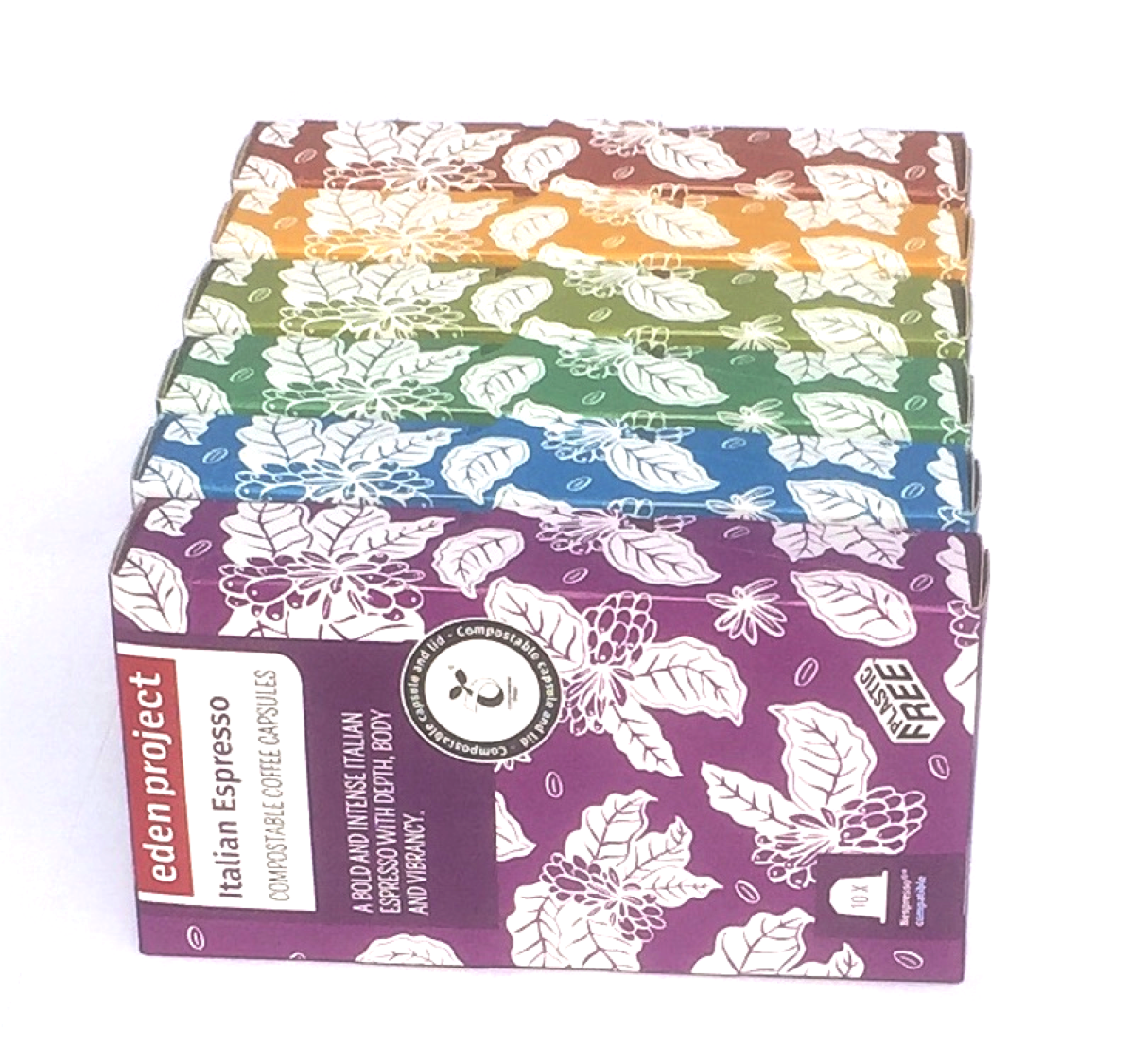 60 PLASTIC FREE EdenProject RAINBOW Home Compost Nespresso Compatible Pods