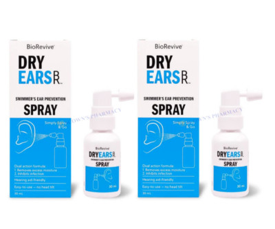 2x BioRevive DryEars Swimmer's Ear Prevention Simple Spray & Go Dual Action 30ml